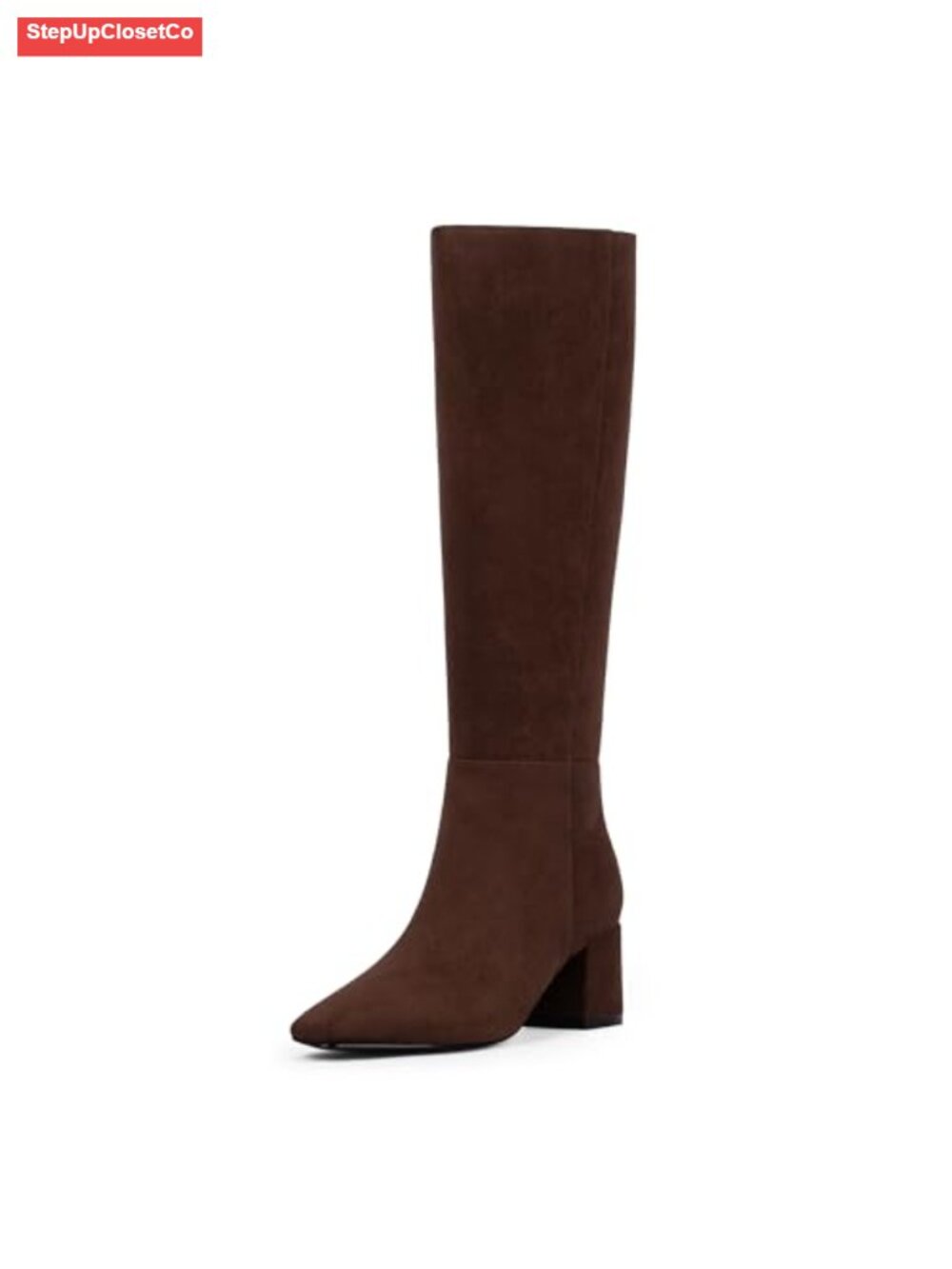 Knee High Boots Stretchy Faux Suede Chunky Heel Square Toe Tall Boots